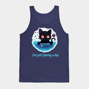 Black Cat Taking a Dip in a galaxy Bowl Tank Top